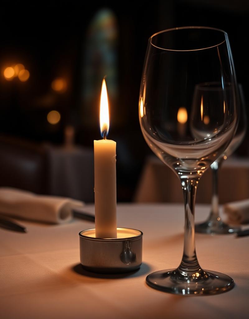 Kaarslicht op een gedekte tafel met linnen en kristal